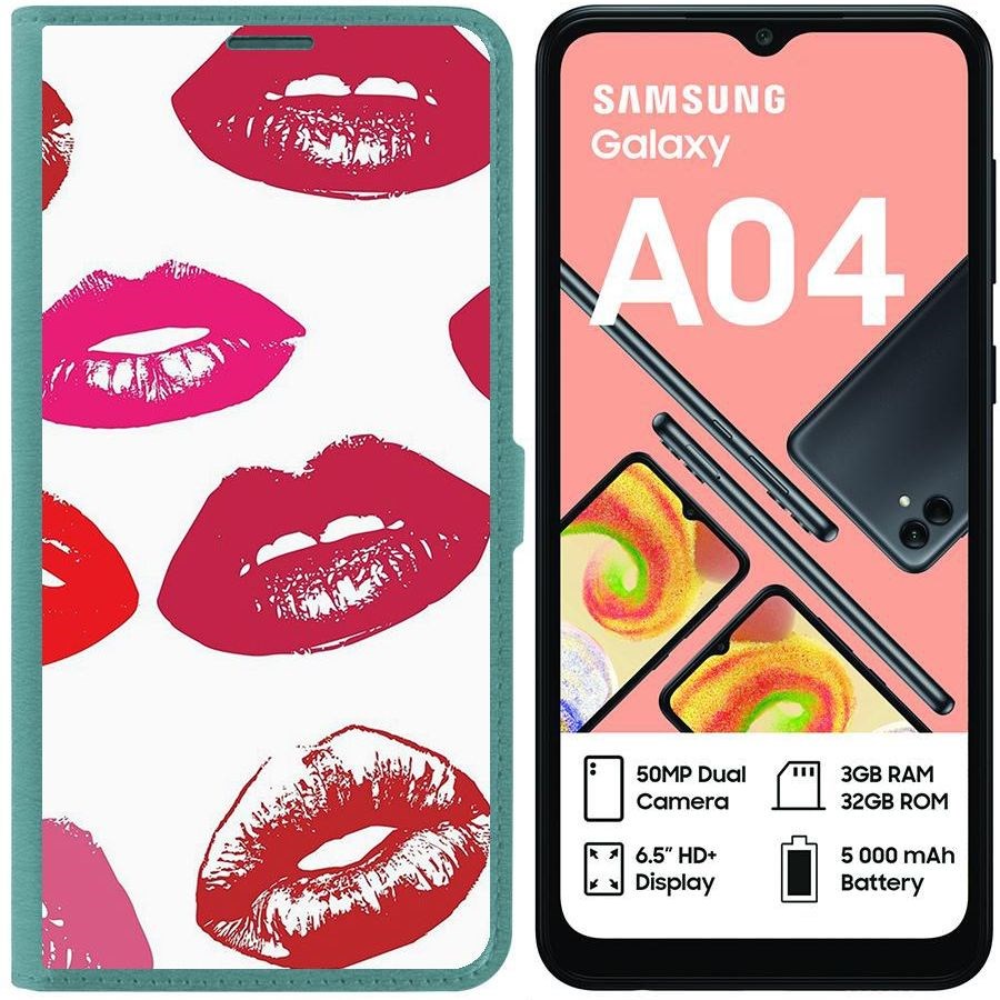 

Чехол-книжка Eco для Samsung Galaxy A04 (A045) Губы паттерн 2 (зелёный опал), Зеленый