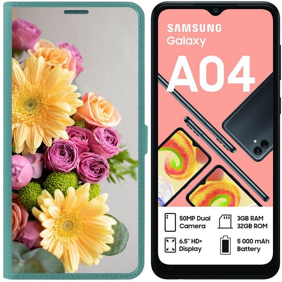 фото Чехол-книжка eco для samsung galaxy a04 (a045) букет (зелёный опал) krutoff