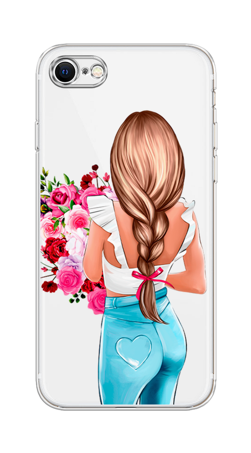 

Чехол на Apple iPhone 8 "Девушка с цветами", Коричневый;розовый;голубой, 10850-6