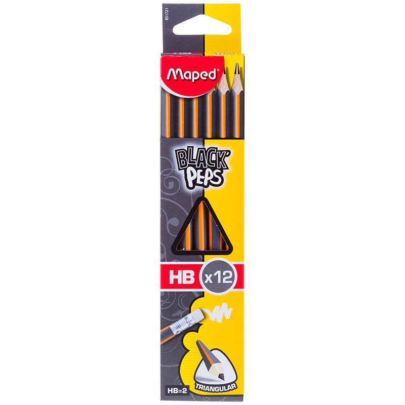 Набор чернографитных карандашей Maped Black'Peps (НВ, с ластиком, заточенные) 12шт, 12 уп