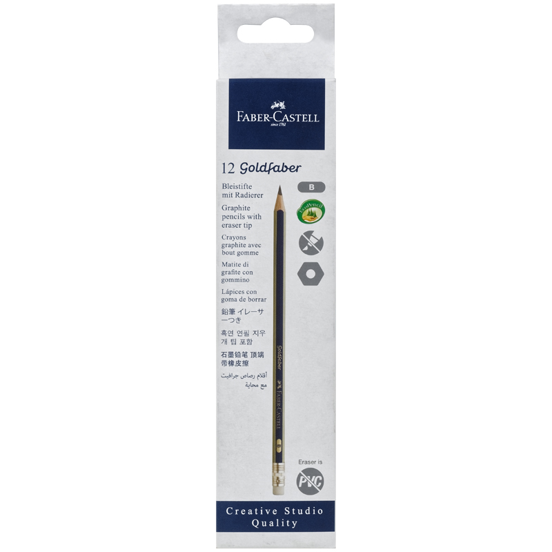 

Карандаш чернографитный Faber-Castell Goldfaber 1222 (B, с ластиком, заточенный) 12шт