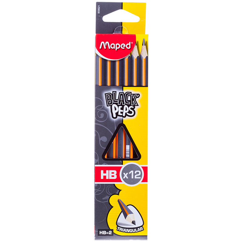 Набор чернографитных карандашей Maped Black'Peps (НВ, трехгранные, заточенные) 12шт, 12 уп