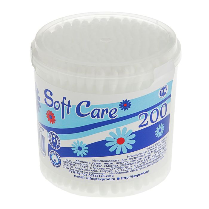 Ватные палочки Soft Care, 200 шт. в стакане 2323356 ватные палочки soft care 200 шт в стакане 2323356