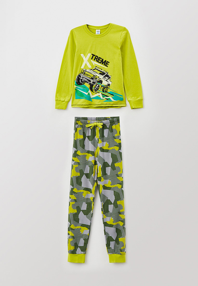 Пижама детская N.O.A. 11178, желтый; зеленый, 128 miko yumi пижама детская лонгслив и штанишки русалки русолочка