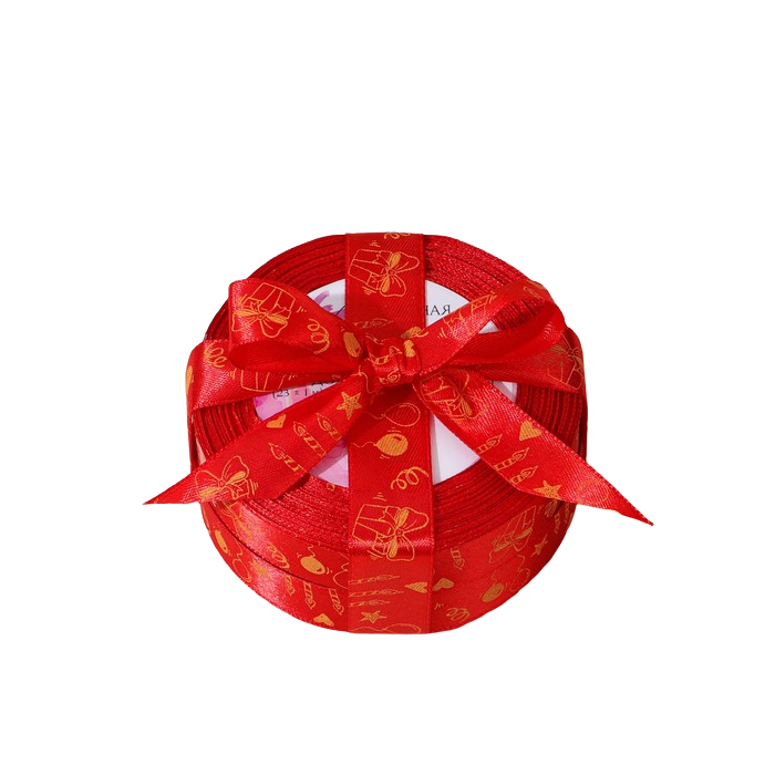 фото Лента атласная с праздником! красная 2 см × 25 ярд арт узор