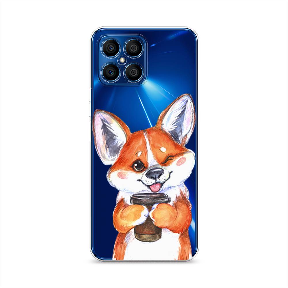 Чехол на Honor X8 Корги с кофе