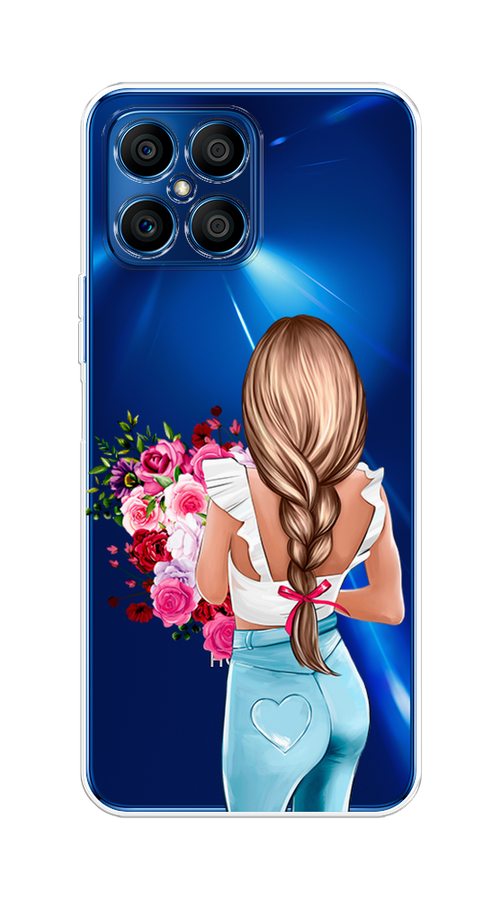 

Чехол на Honor X8 "Девушка с цветами", Коричневый;розовый;бирюзовый, 6107650-6