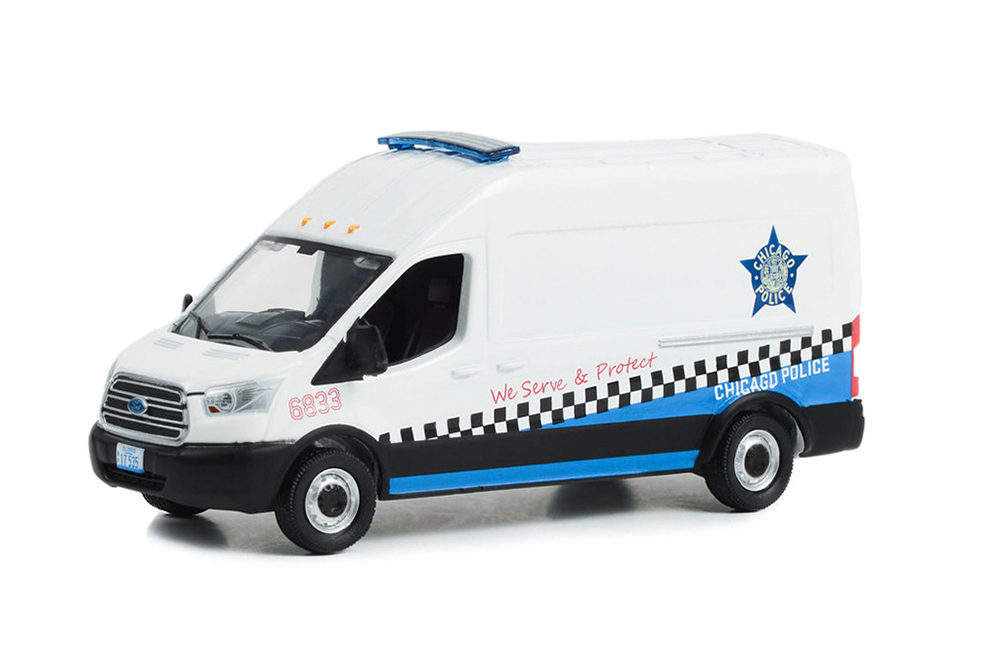 

Модель коллекционная Ford transit lwb high roof chicago police we serve & protect 2019, Белый