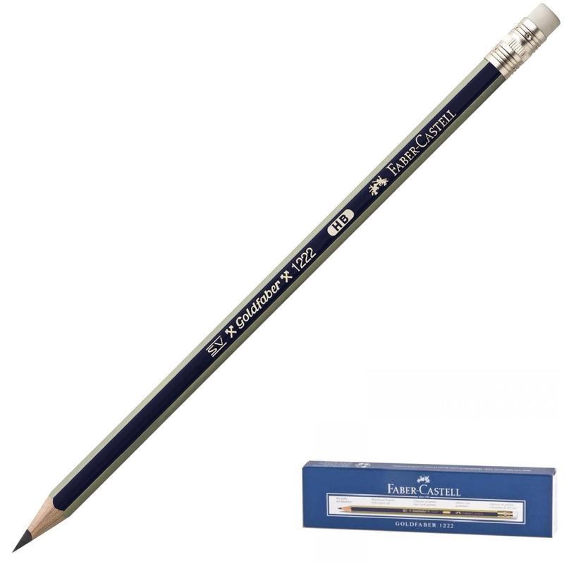 Карандаш чернографитный Faber-Castell Goldfaber 1222 НВ с ластиком заточенный 12шт 1668₽