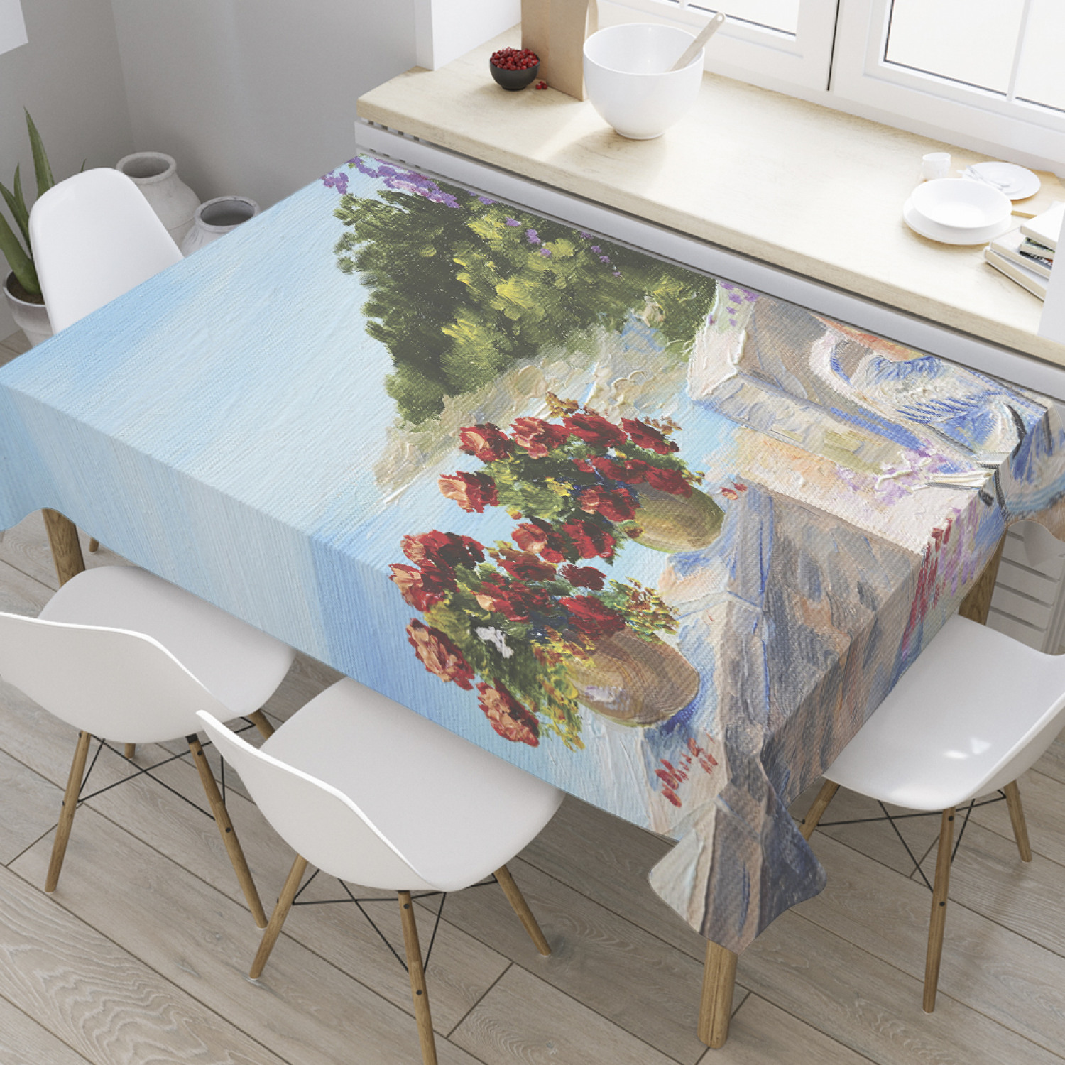 

Скатерть прямоугольная JoyArty "Качалка у моря" из оксфорда, 120x145 см, Качалка у моря