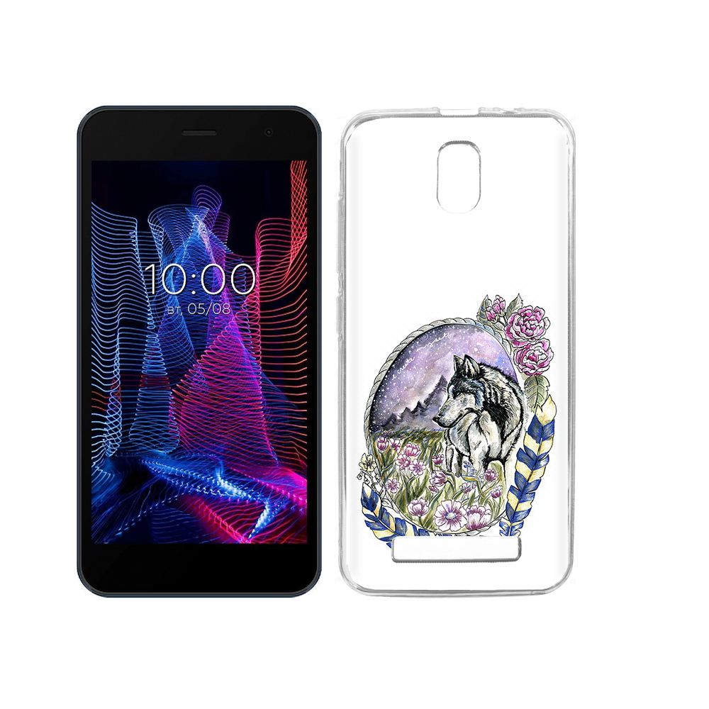 

Чехол MyPads Tocco для BQ 5047L Like нарисованный волк в цветах с перьями, Прозрачный, Tocco