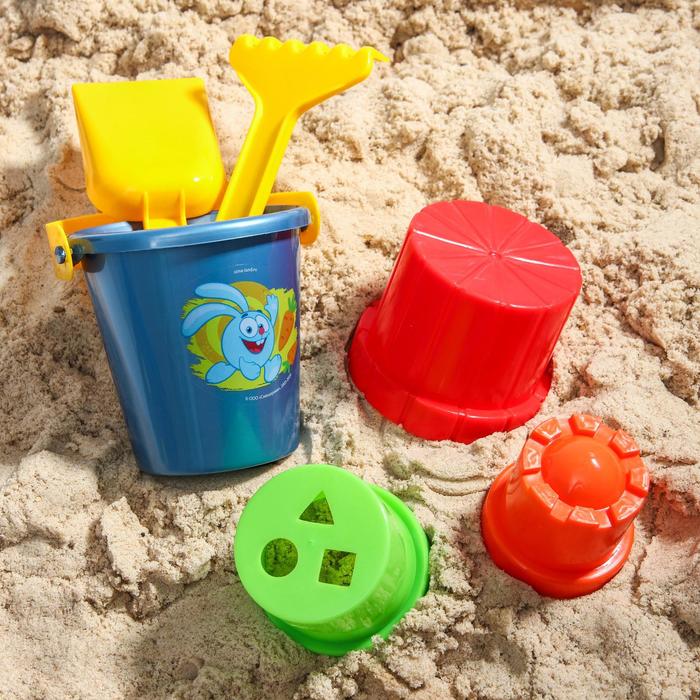 Набор для игры в песке: ведро, совок, грабли, 3 формочки, СМЕШАРИКИ ведро для игры с песком смешарики 1 л