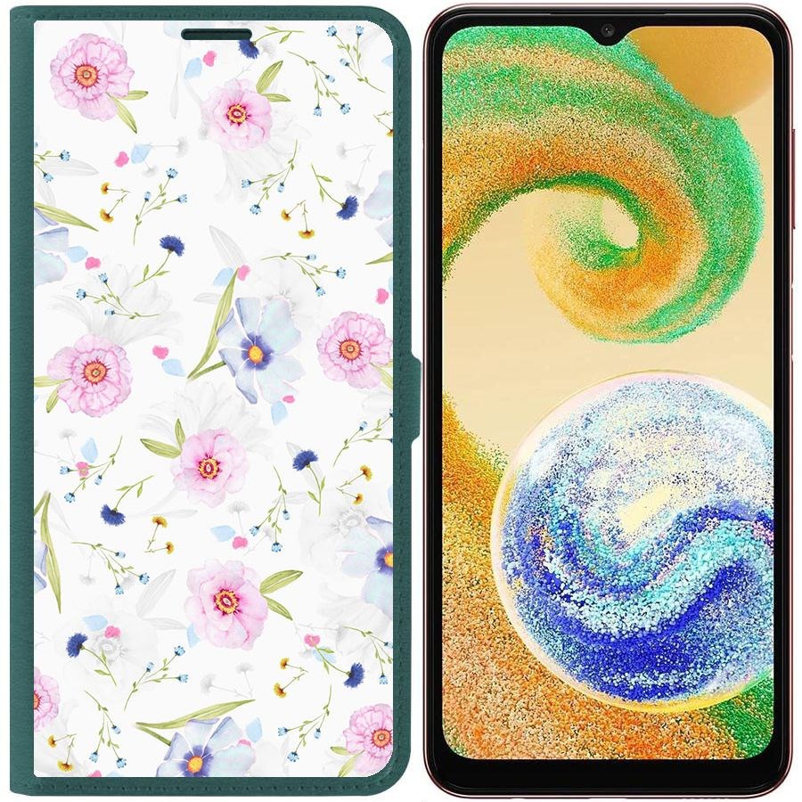 

Чехол-книжка Eco для Samsung Galaxy A04s (A047) Цветочный паттерн 3 (зелёный опал)