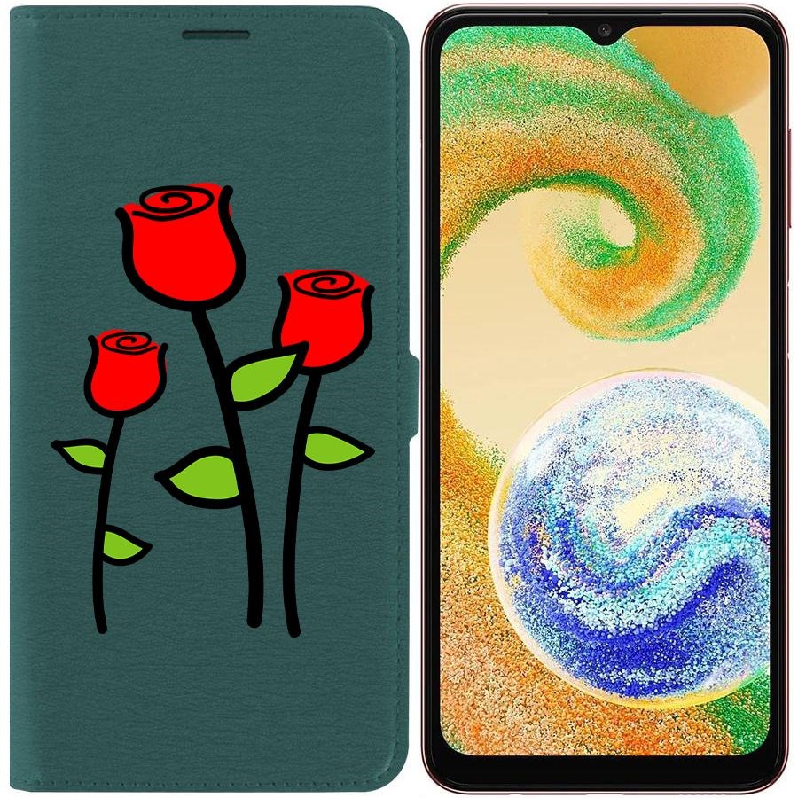 

Чехол-книжка Eco для Samsung Galaxy A04s (A047) Розочки (зелёный опал)