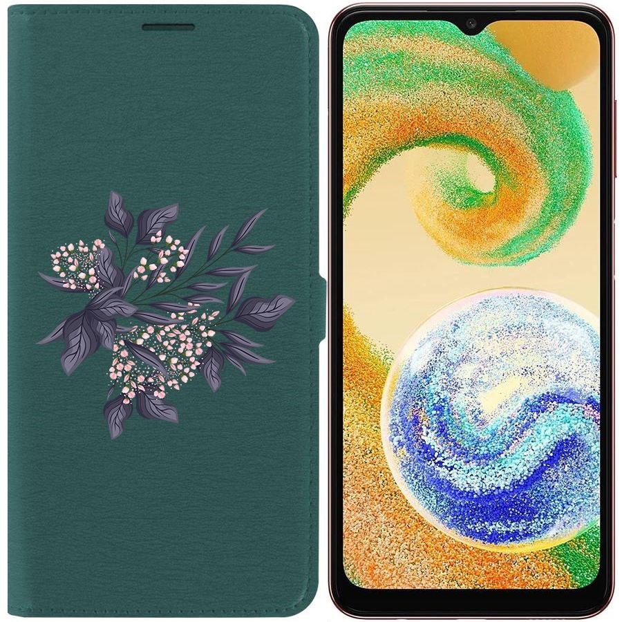 

Чехол-книжка Eco для Samsung Galaxy A04s (A047) Розовые бутоны (зелёный опал), Зеленый