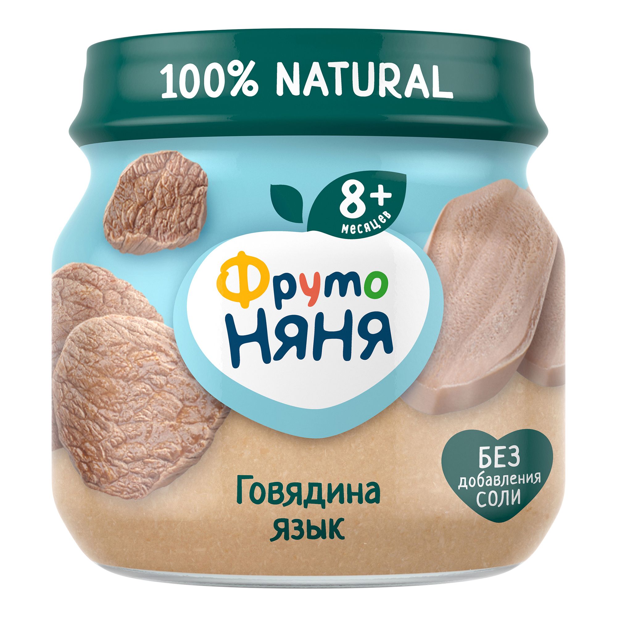 

Пюре мясное ФрутоНяня Говядина и язык с 8 мес. 80 г, 1 шт., говядина и язык