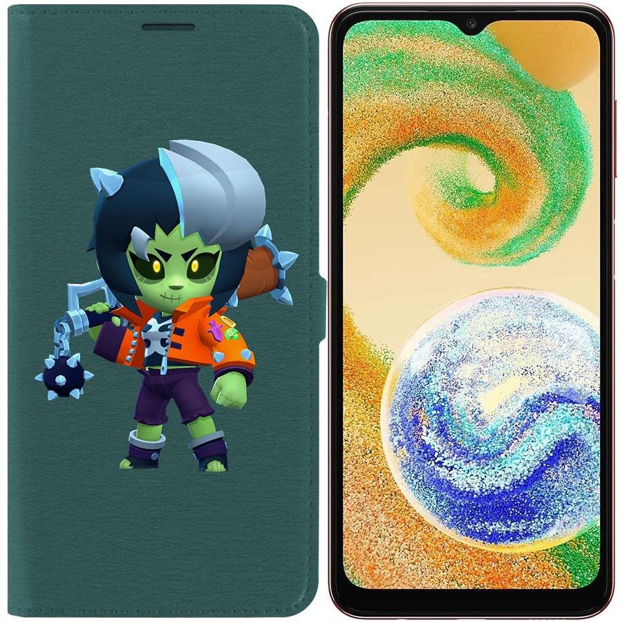 

Чехол-книжка Eco для Samsung Galaxy A04s (A047) Brawl Stars-ЗомБиби (зелёный опал)