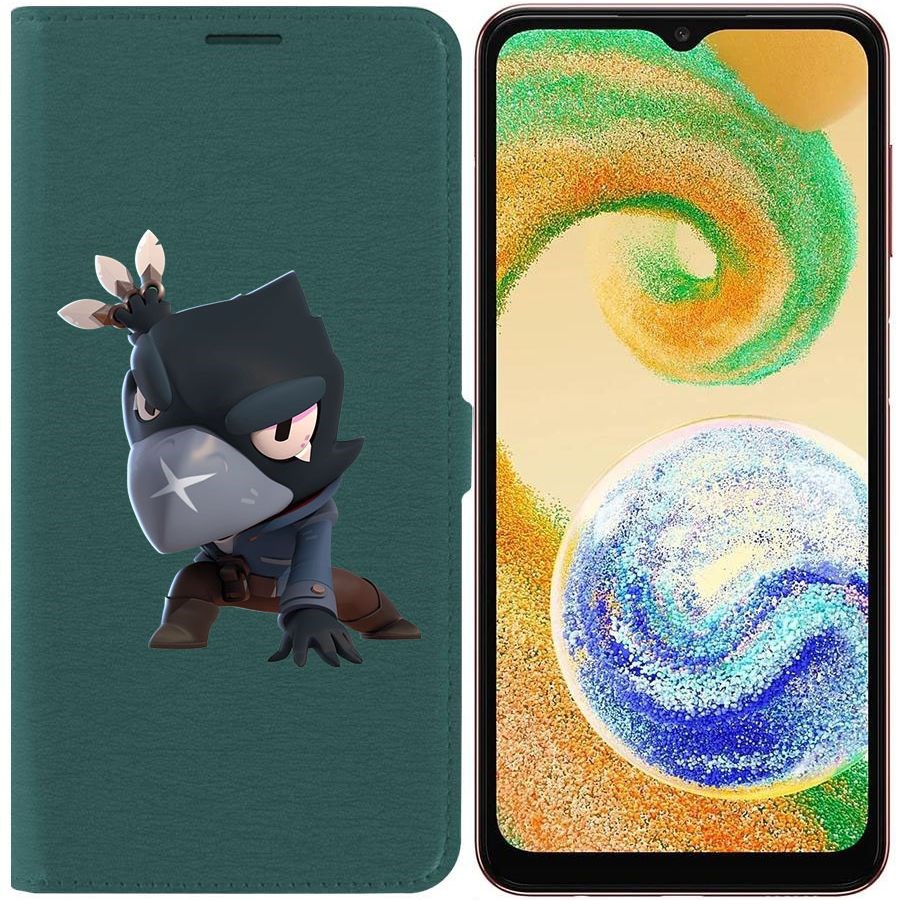 

Чехол-книжка Eco для Samsung Galaxy A04s (A047) Brawl Stars-Ворон (зелёный опал)