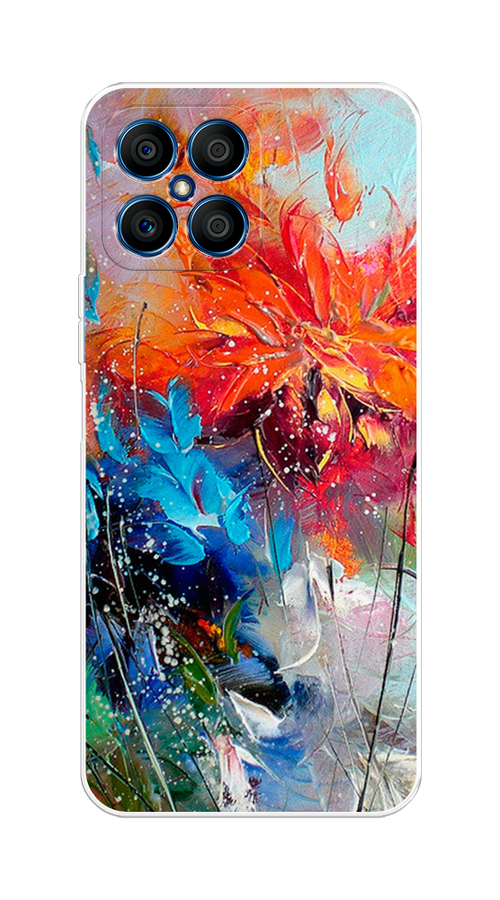 

Чехол на Honor X8 "Абстрактные цветы", Оранжевый;синий, 6107650-4