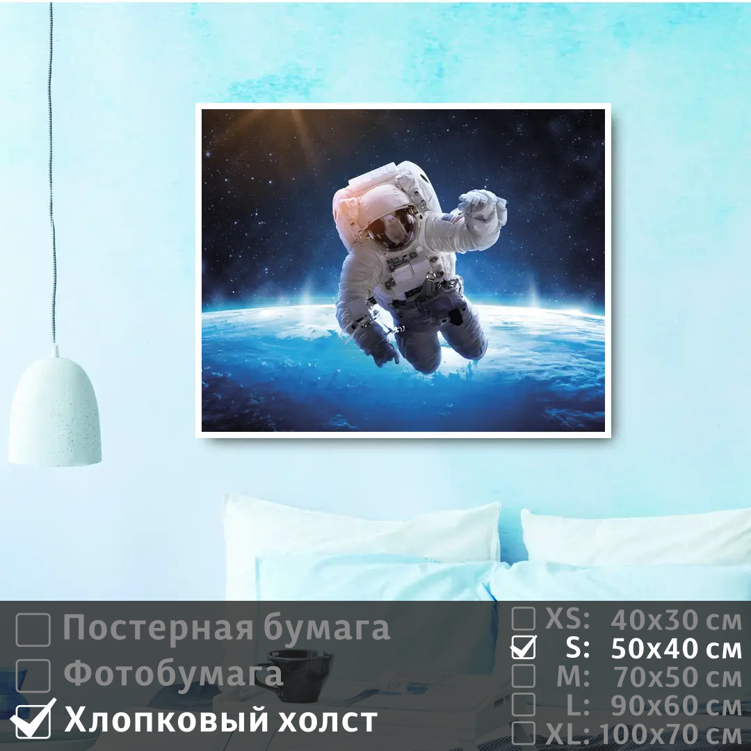 

Постер на холсте ПолиЦентр Космонавт в скафандре в космосе 50х40 см, КосмонавтВСкафандреВКосмосе