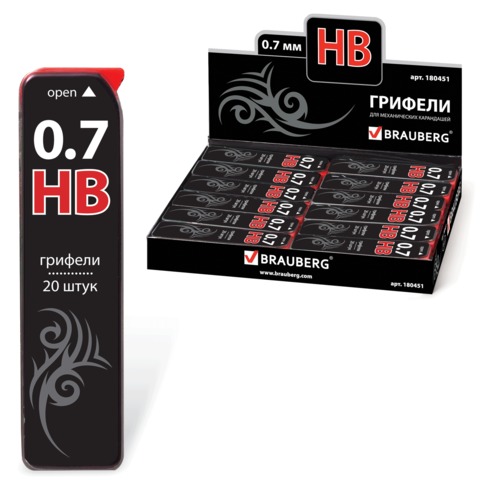 Сменные стержни Brauberg Black Jack Hi-Polymer 0.7мм НВ 20шт. 36 уп.