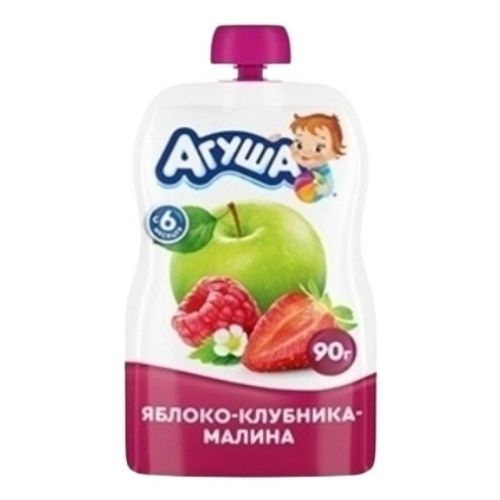 Пюре фруктовое Агуша Яблоко, клубника, малина с 6 мес. 90 г, 1 шт.