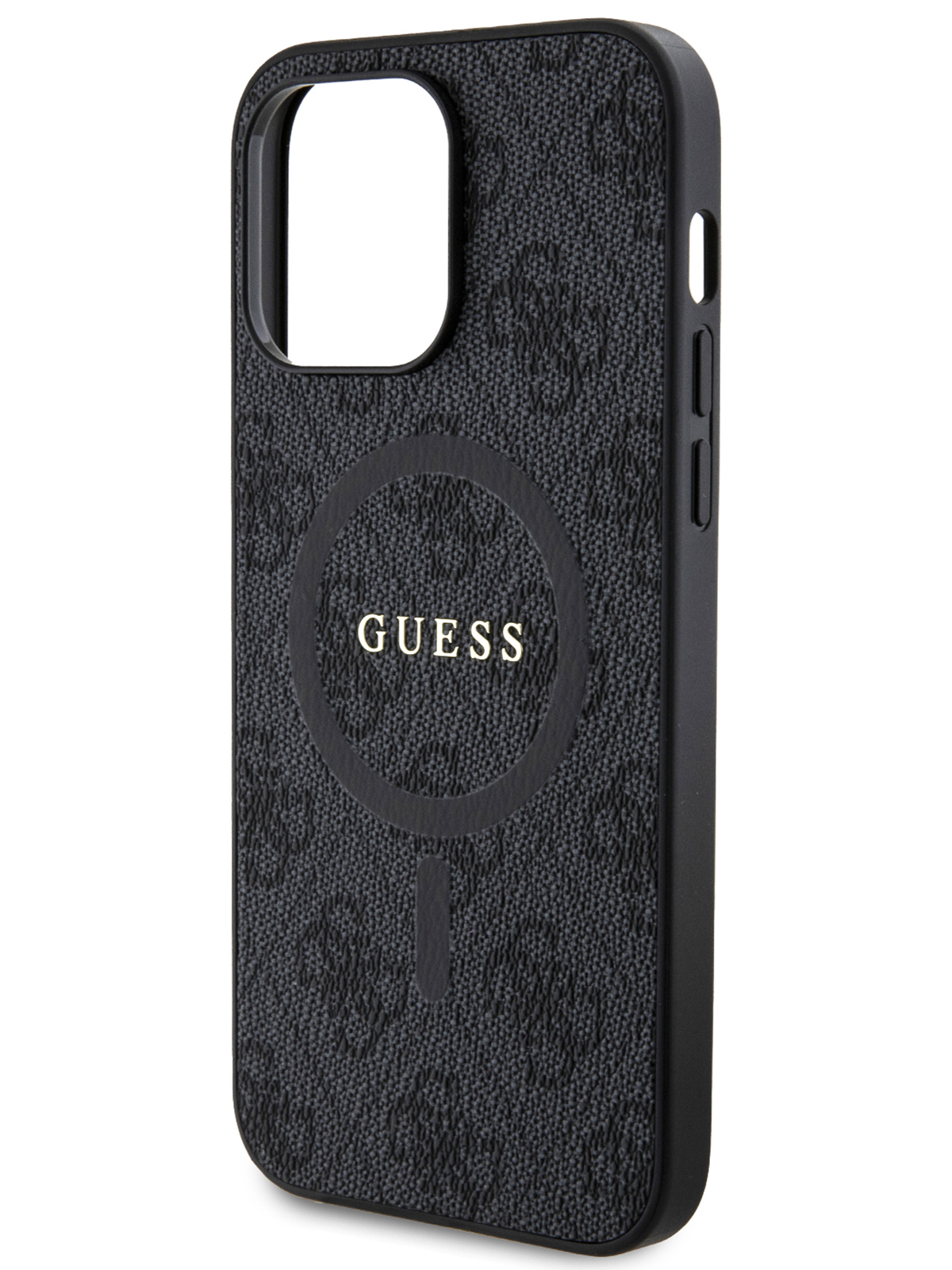 Чехол Guess для iPhone 14 Pro из экокожи с MagSafe Metal logo Hard Black