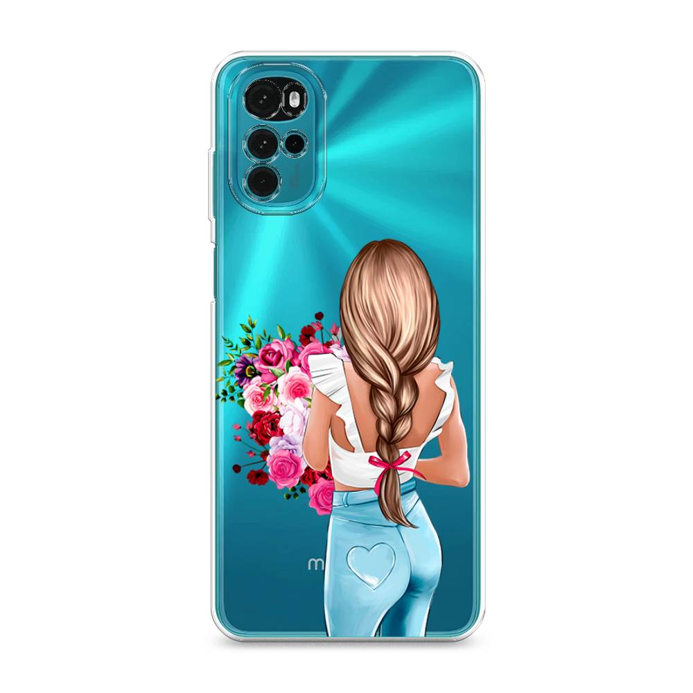 

Чехол на Motorola Moto G22 "Девушка с цветами", Коричневый;розовый;голубой, 243150-6