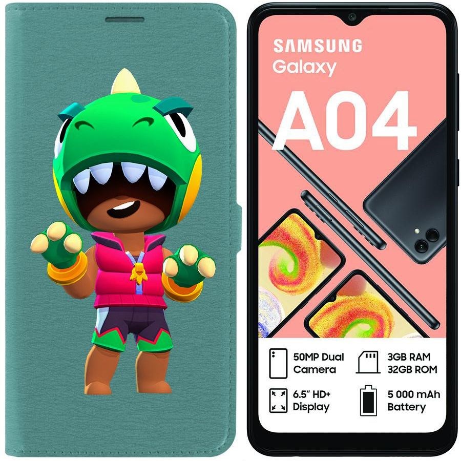 

Чехол-книжка Eco для Samsung Galaxy A04 (A045) Brawl Stars-Дино Леон (зелёный опал)