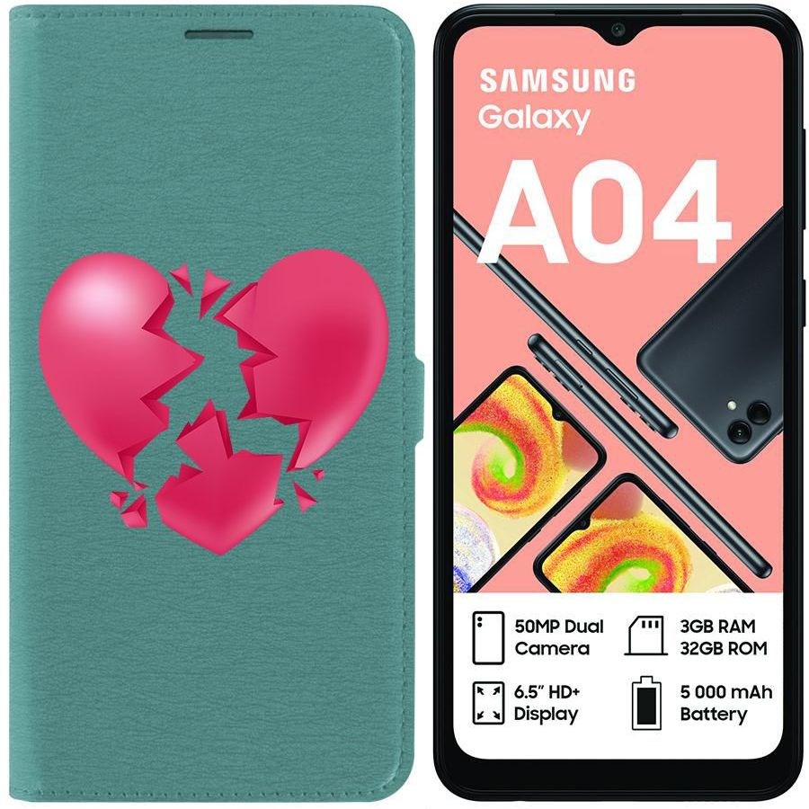 

Чехол-книжка Eco для Samsung Galaxy A04 (A045) Разбитое сердце (зелёный опал)