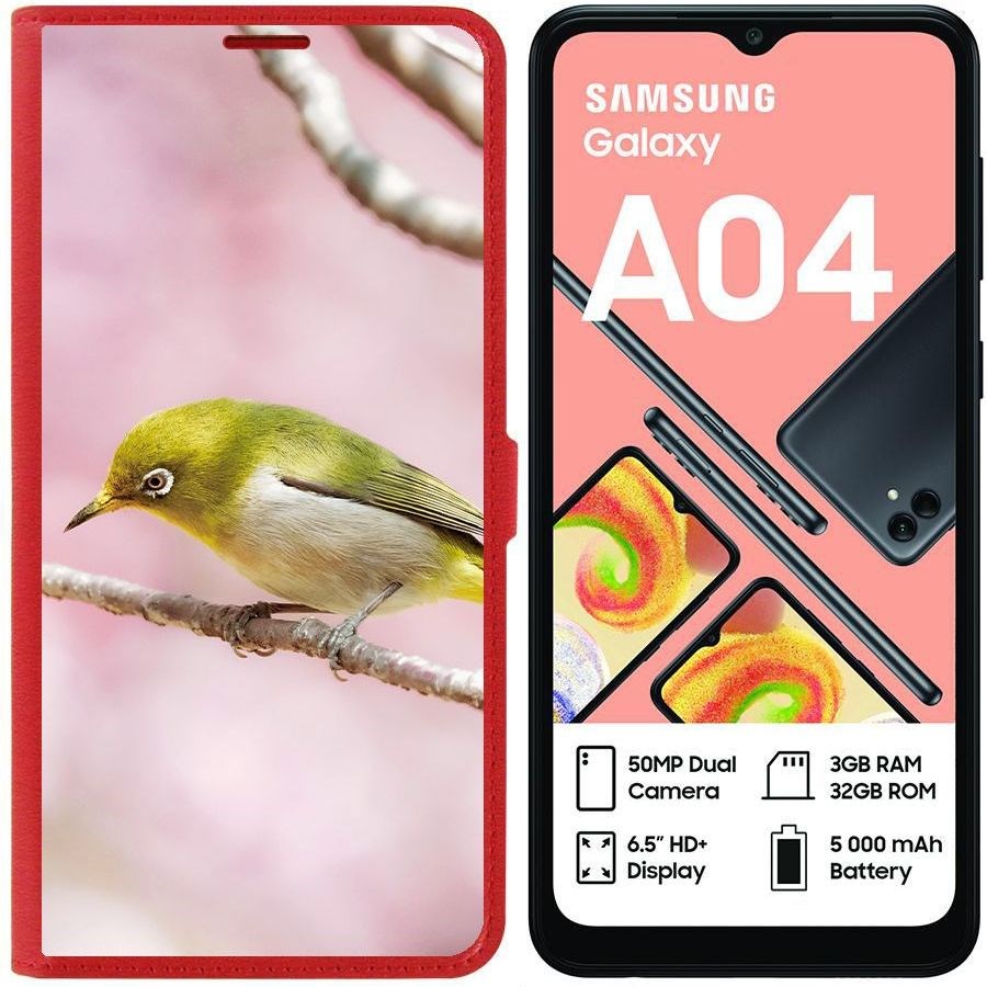 

Чехол-книжка Eco для Samsung Galaxy A04 (A045) Японская белоглазка (красный)