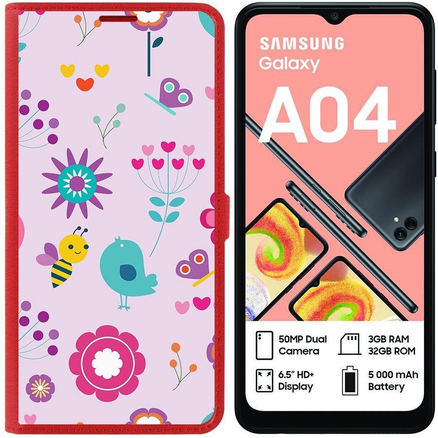 

Чехол-книжка Eco для Samsung Galaxy A04 (A045) Цветочный паттерн 8 (красный)