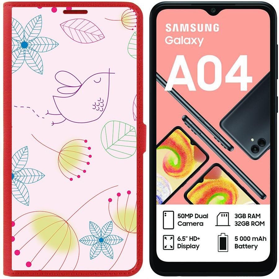 

Чехол-книжка Eco для Samsung Galaxy A04 (A045) Цветочный паттерн 5 (красный)