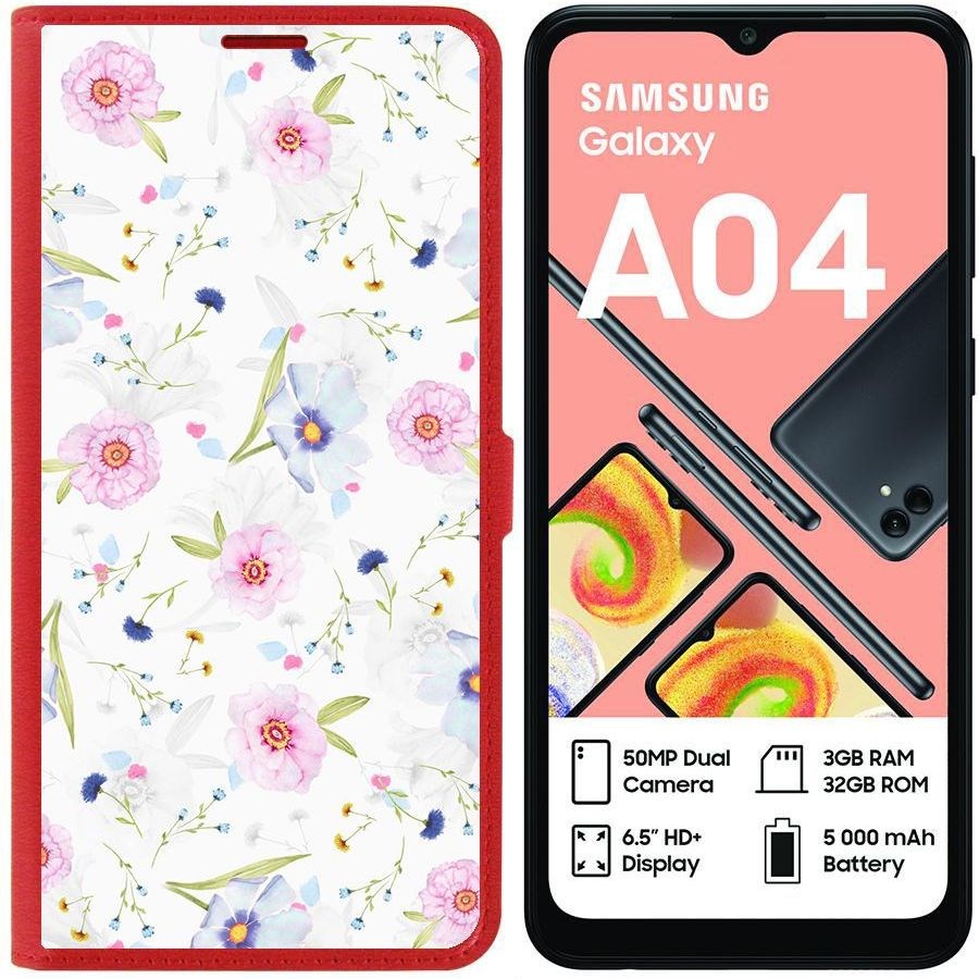 

Чехол-книжка Eco для Samsung Galaxy A04 (A045) Цветочный паттерн 3 (красный)