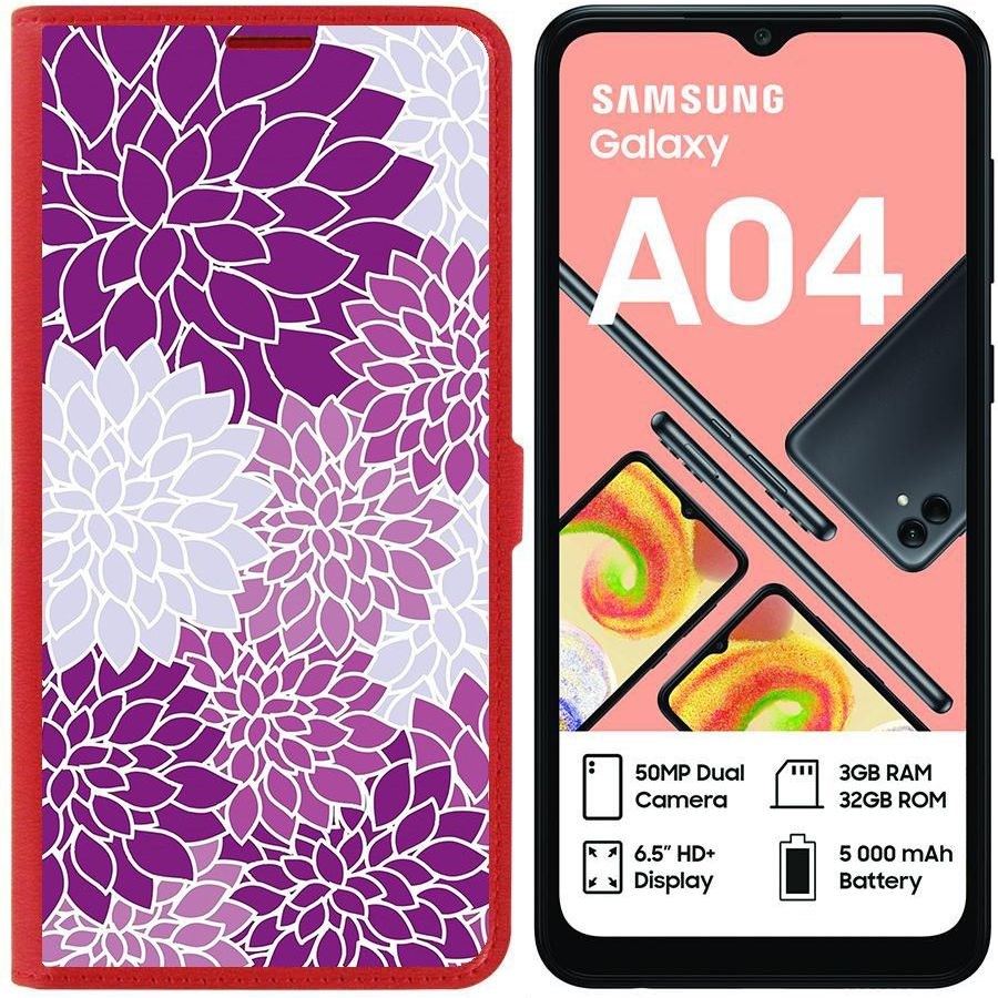 фото Чехол-книжка eco для samsung galaxy a04 (a045) цветочный паттерн 2 (красный) krutoff