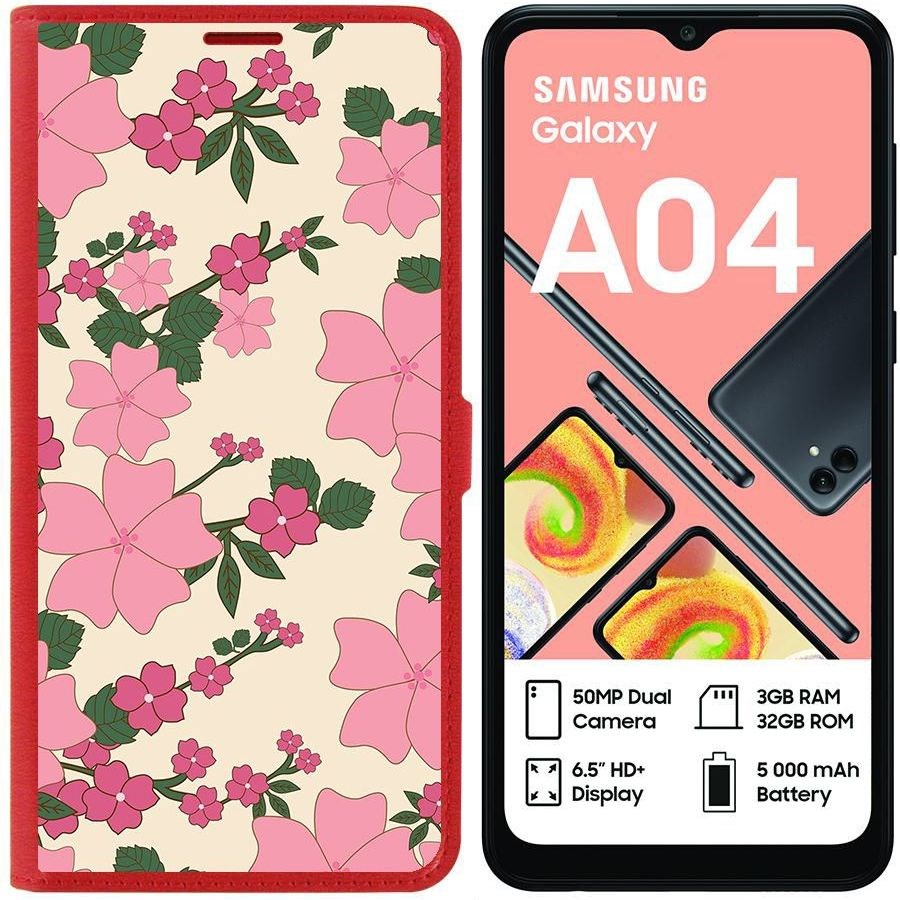 

Чехол-книжка Eco для Samsung Galaxy A04 (A045) Цветочный паттерн 1 (красный)