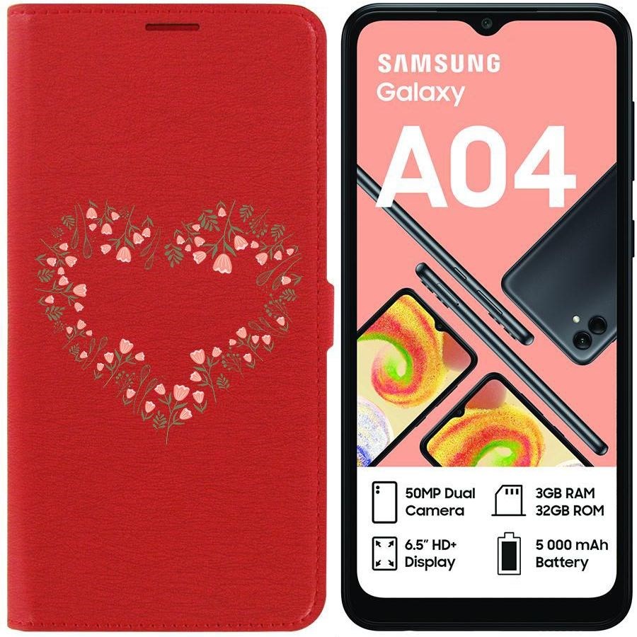 Чехол-книжка Eco для Samsung Galaxy A04 (A045) Цветочное сердце (красный)