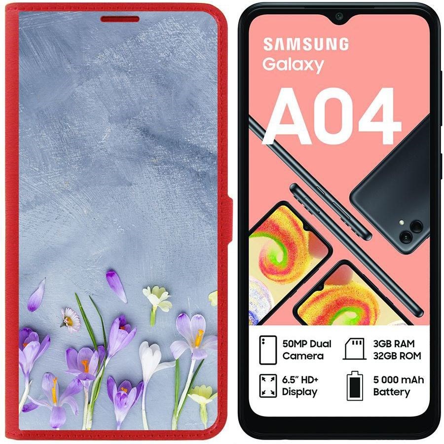 фото Чехол-книжка eco для samsung galaxy a04 (a045) цветочное настроение (красный) krutoff