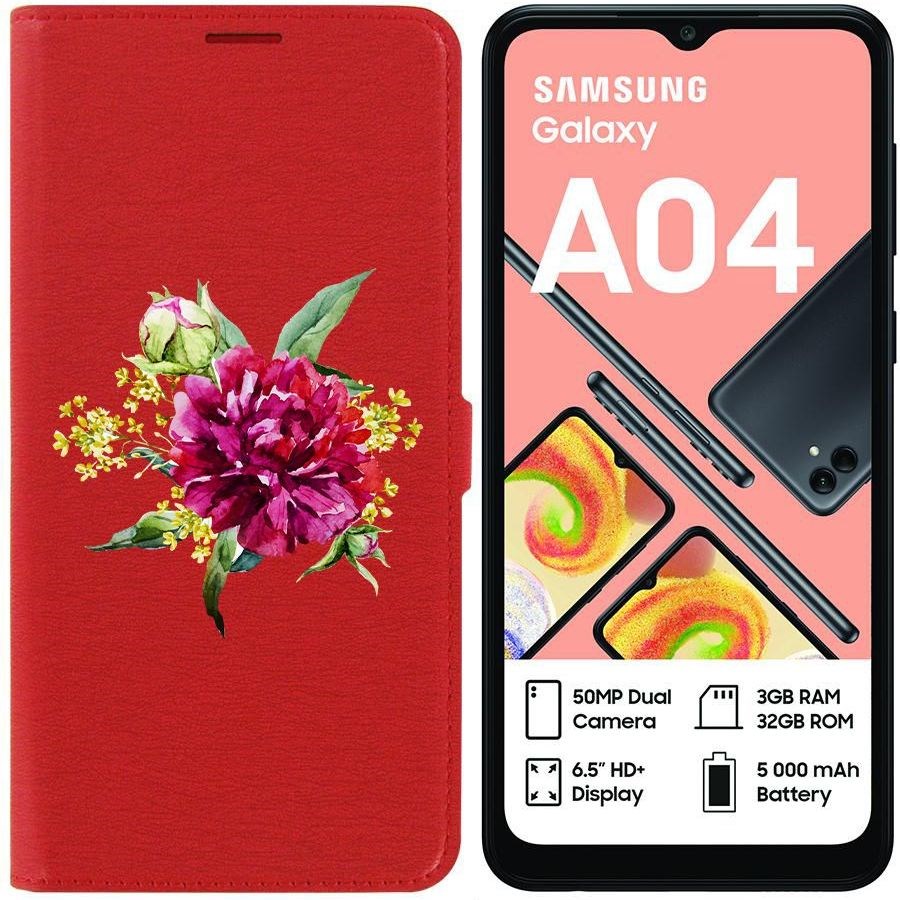 фото Чехол-книжка eco для samsung galaxy a04 (a045) цветочная акварель (красный) krutoff