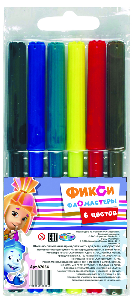 

Фломастеры Centrum Фиксики 6 шт, Разноцветный