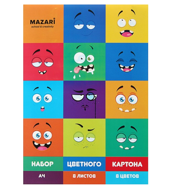 

Картон цветной Mazari мелованный А4 8 листов