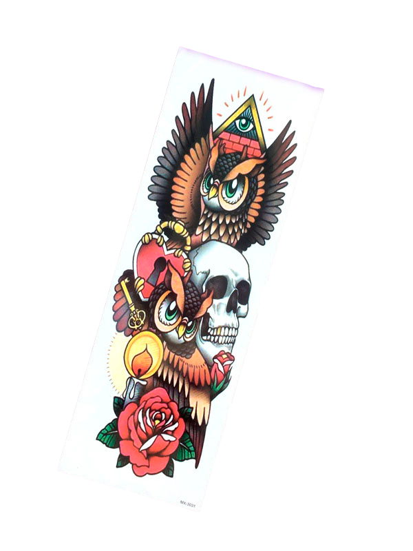Тату рукав Сова и череп Разноцветный грот для аквариума trixie skull череп полиэфирная смола 16 2х9 8х11 8 см