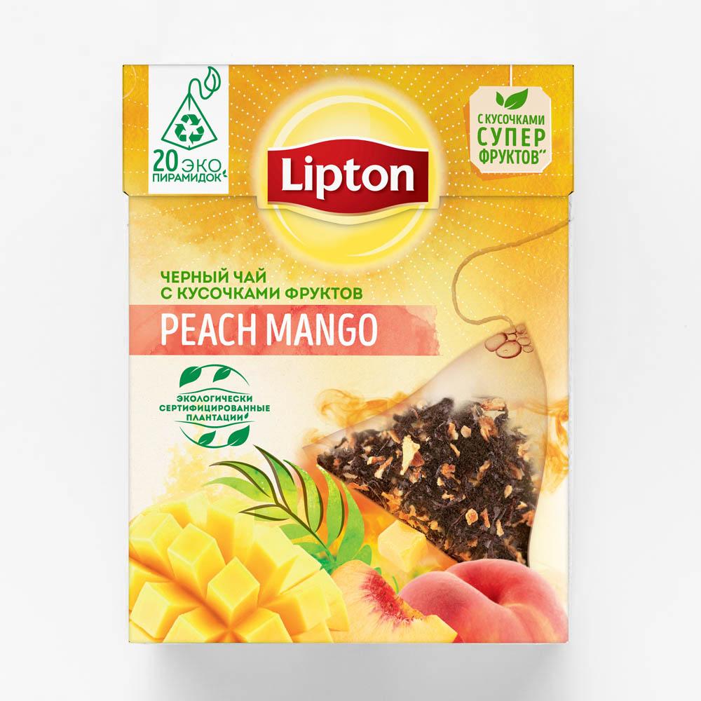 фото Чай lipton peach mango черный с кусочками фруктов 20 пирамидок