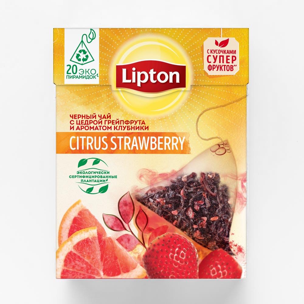 фото Чай lipton citrus strawberry черный грейпфрут, клубника 20 пирамидок