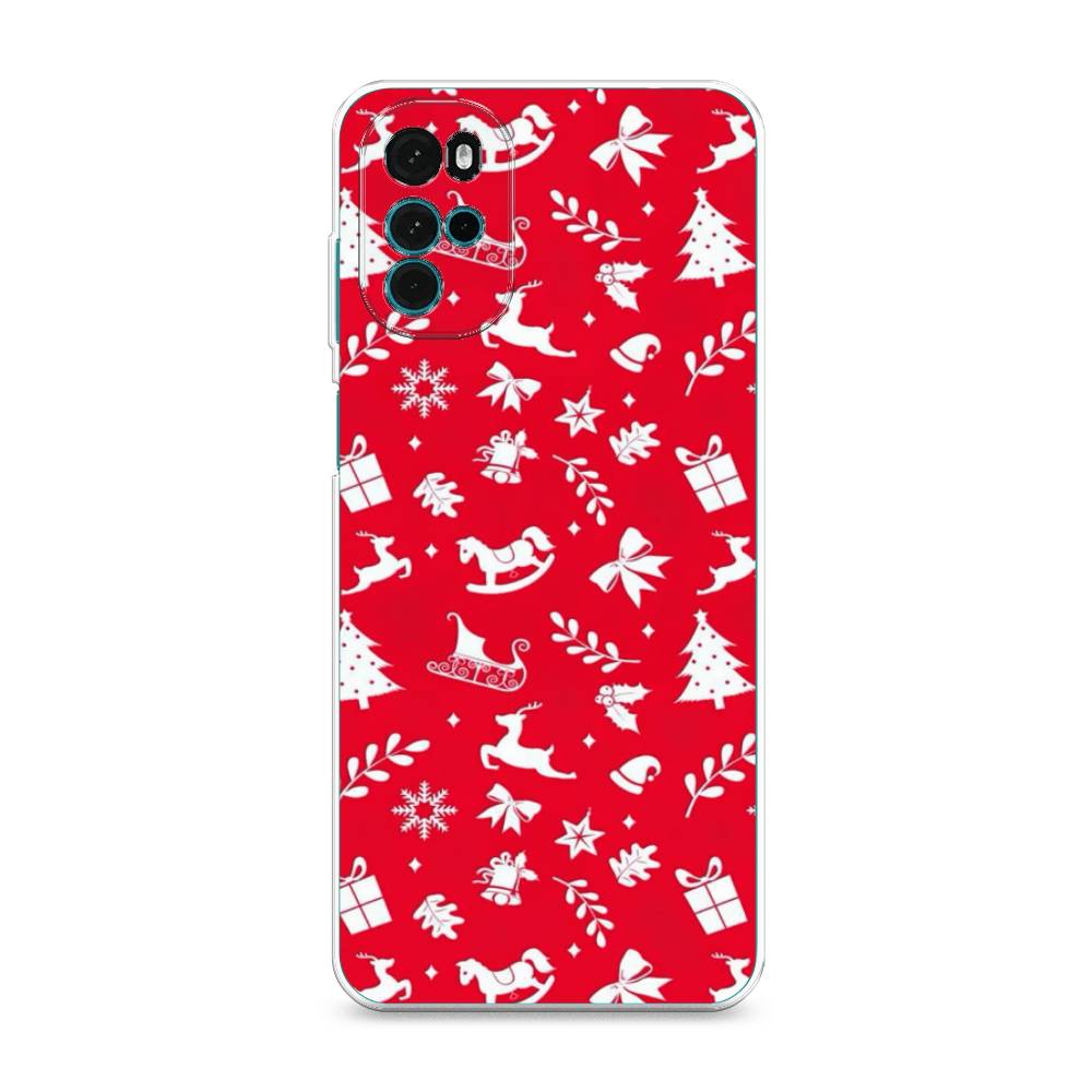 

Чехол на Motorola Moto G22 "Красный новогодний фон", Красный;белый, 243150-5