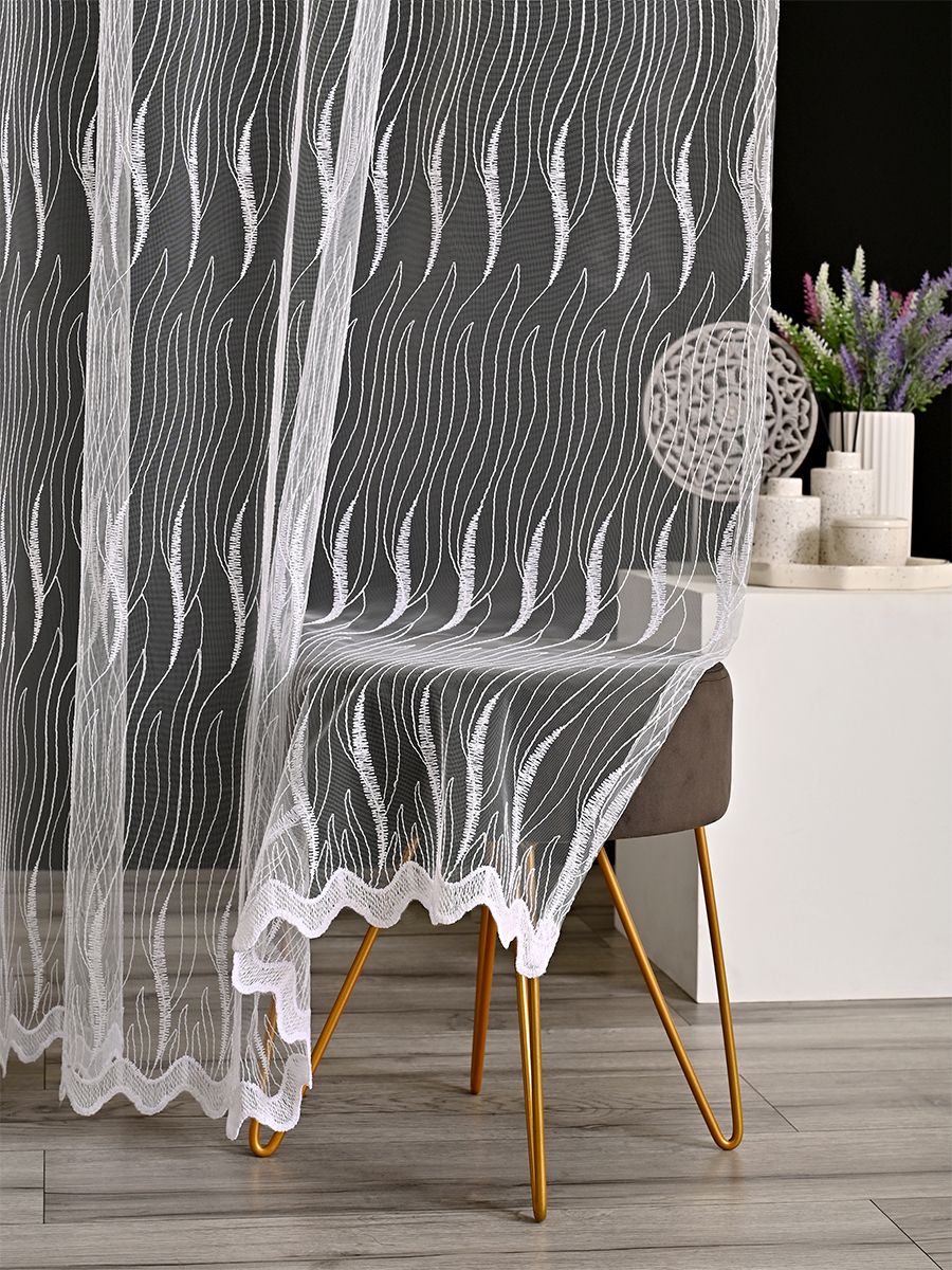 

Однотонный тюль микросетка с вышивкой A&H 650x230 см 1 шт на шторной ленте, 82471