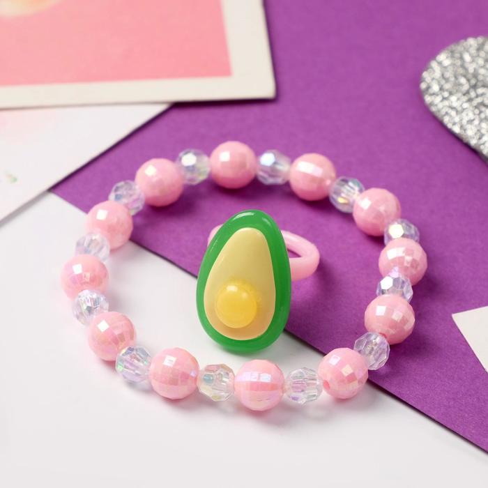 фото Набор детский "выбражулька" 2 предмета: кольцо, браслет, авокадо, цветной