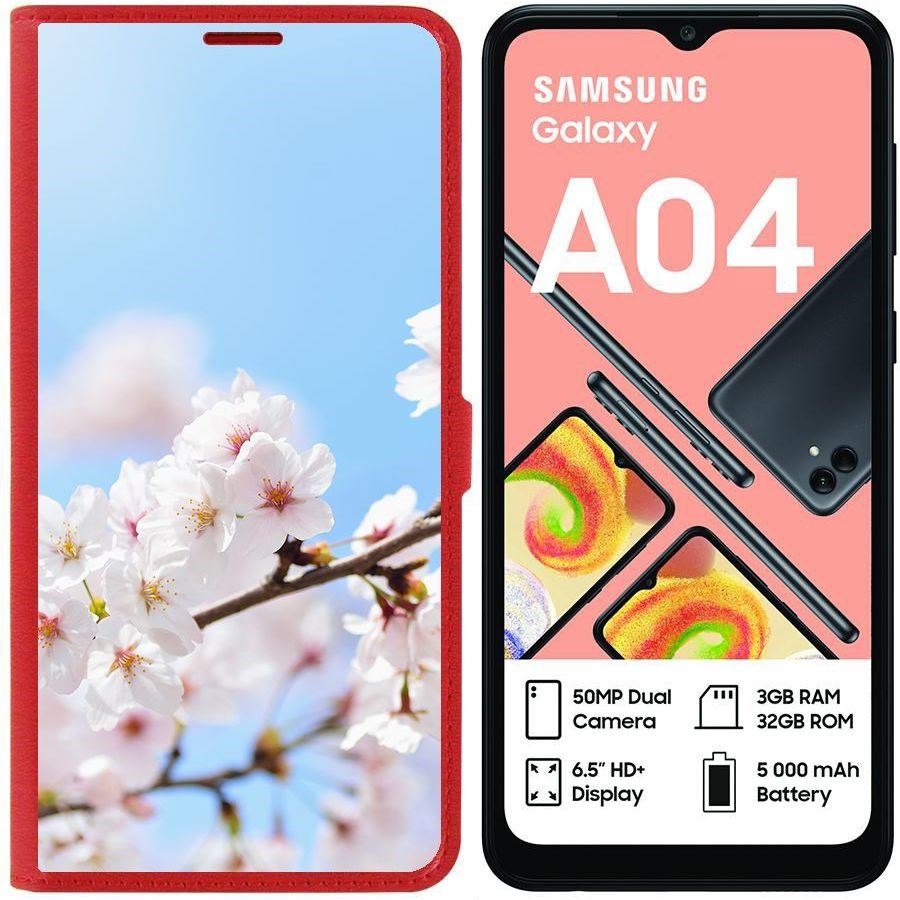 Чехол-книжка Eco для Samsung Galaxy A04 (A045) Цветение (красный)