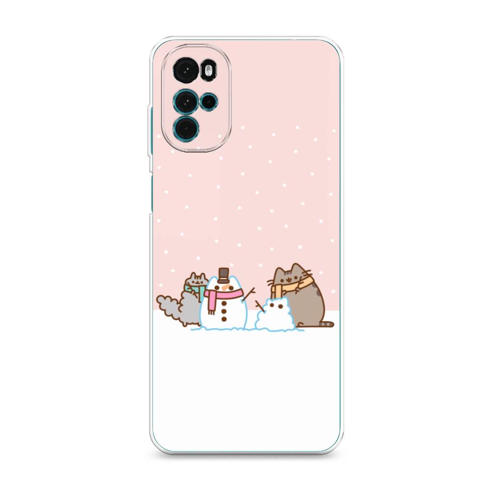 

Чехол на Motorola Moto G22 "Котики в снегу", Розовый;белый;серый, 243150-5