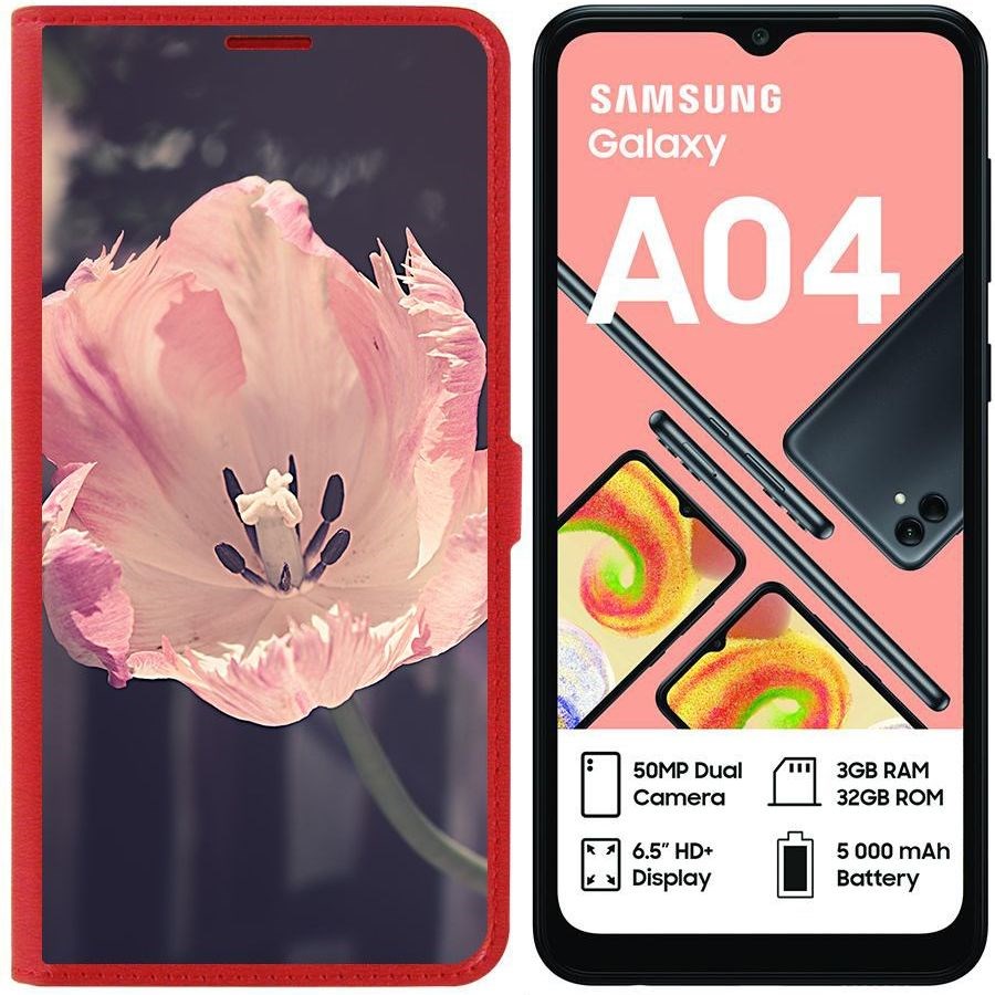 Чехол-книжка Eco для Samsung Galaxy A04 (A045) Тюльпан (красный)